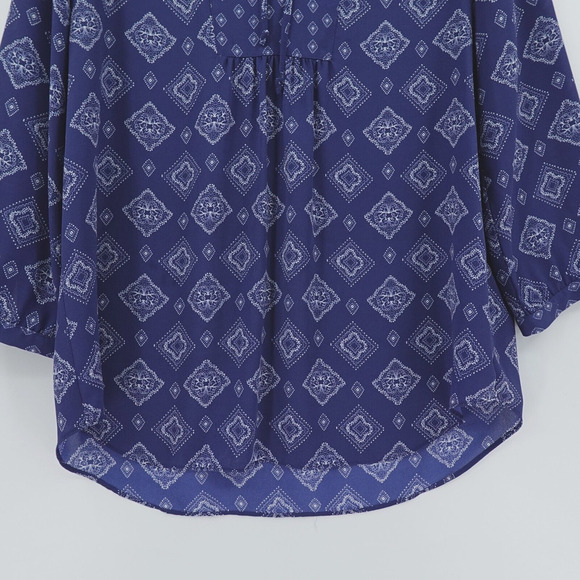 NYDJ Peasant Top Womens Small Blue Geo Print Flowy Boho Chic - Picture 3 of 14